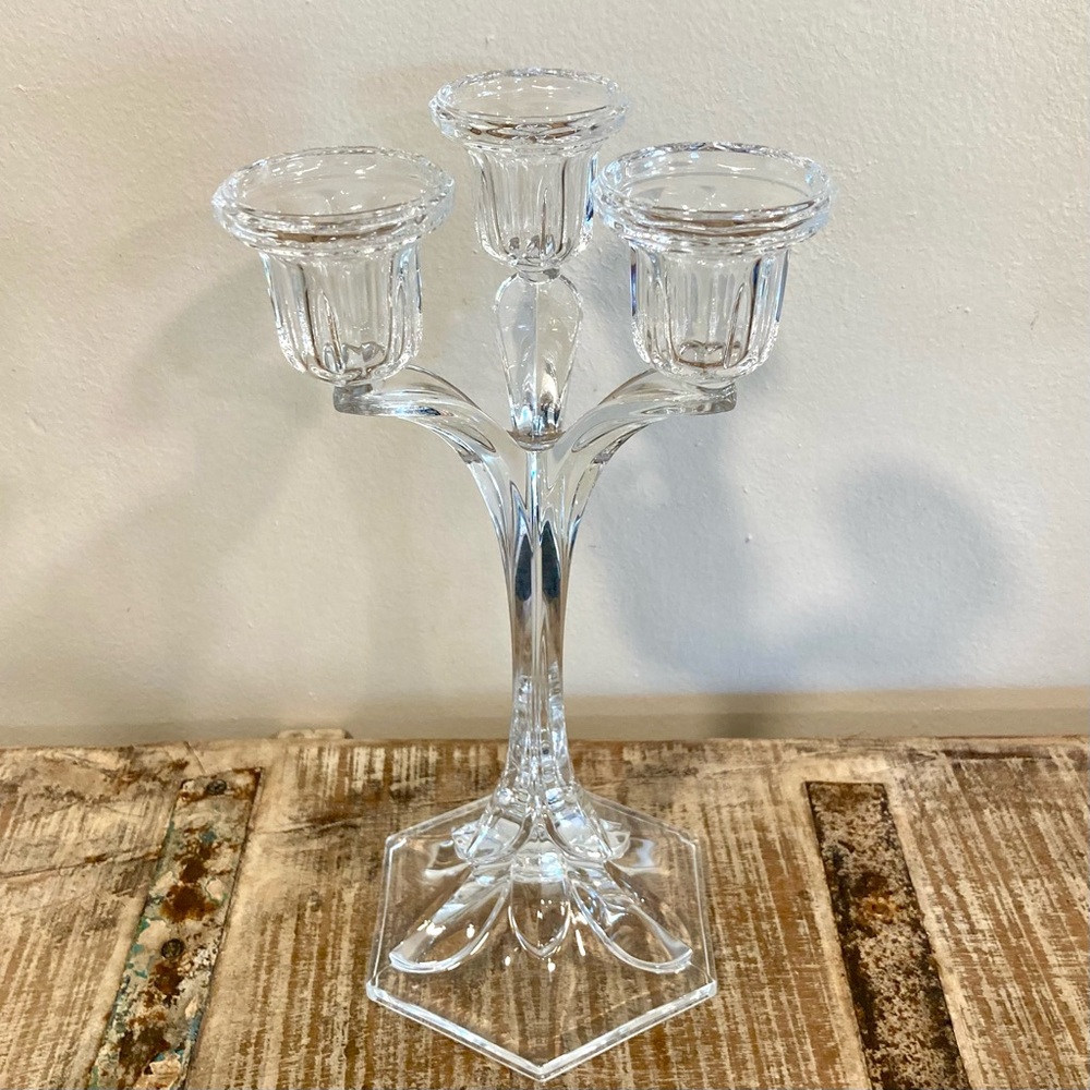 Crystal Candle Holder Candelabra 3-Light Candlestick Holder 10 3/4โ Tall Clear